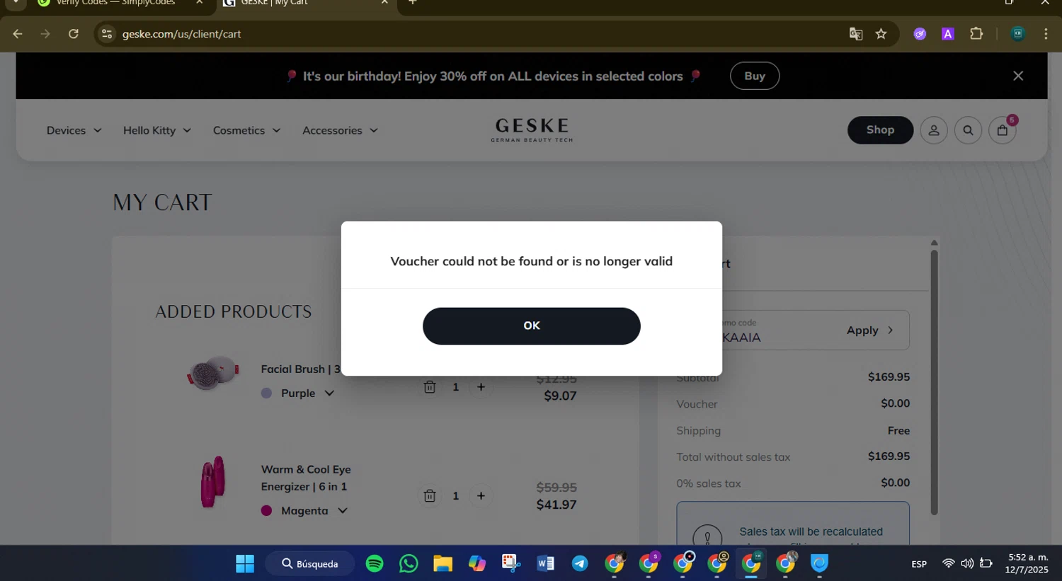 GESKE promo code screenshot showing code JDKMKAAIA applied at GESKE checkout page. Uploaded by SimplyCodes community member Charly2607 on Jul 12, 2025