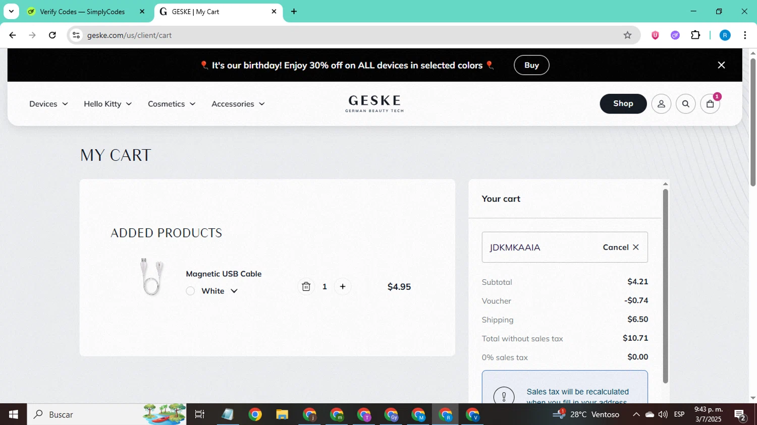 GESKE checkout page showing GESKE promo code box | Screenshot taken by SimplyCodes community member on Jul 4, 2025