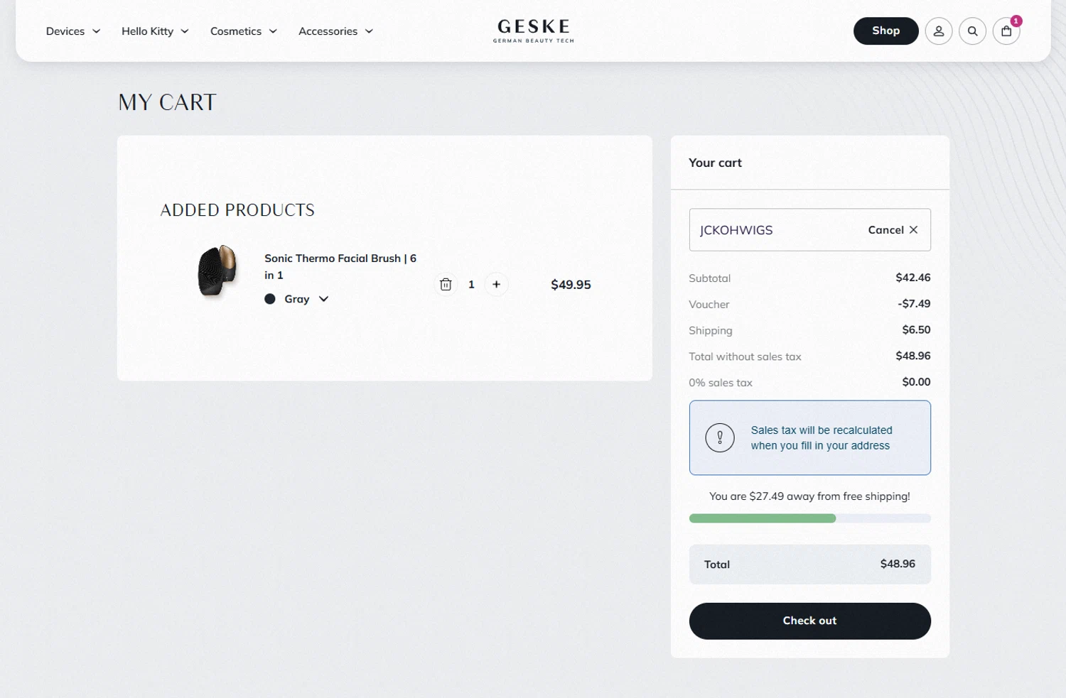 GESKE promo code screenshot showing code JCKOHWIGS applied at GESKE checkout page. Uploaded by SimplyCodes community member ivantorres on Jun 1, 2025