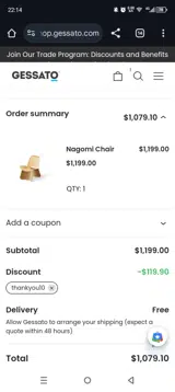Gessato coupon verification screenshot