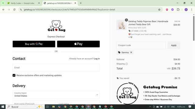Getahug checkout page showing Getahug discount code box | Screenshot taken by SimplyCodes community member on Sep 16, 2025