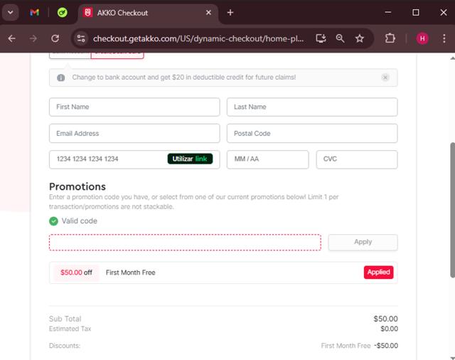 AKKO checkout page showing AKKO coupon code box | Screenshot taken by SimplyCodes community member on Mar 26, 2025