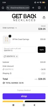GENTRY15 coupon verification screenshot