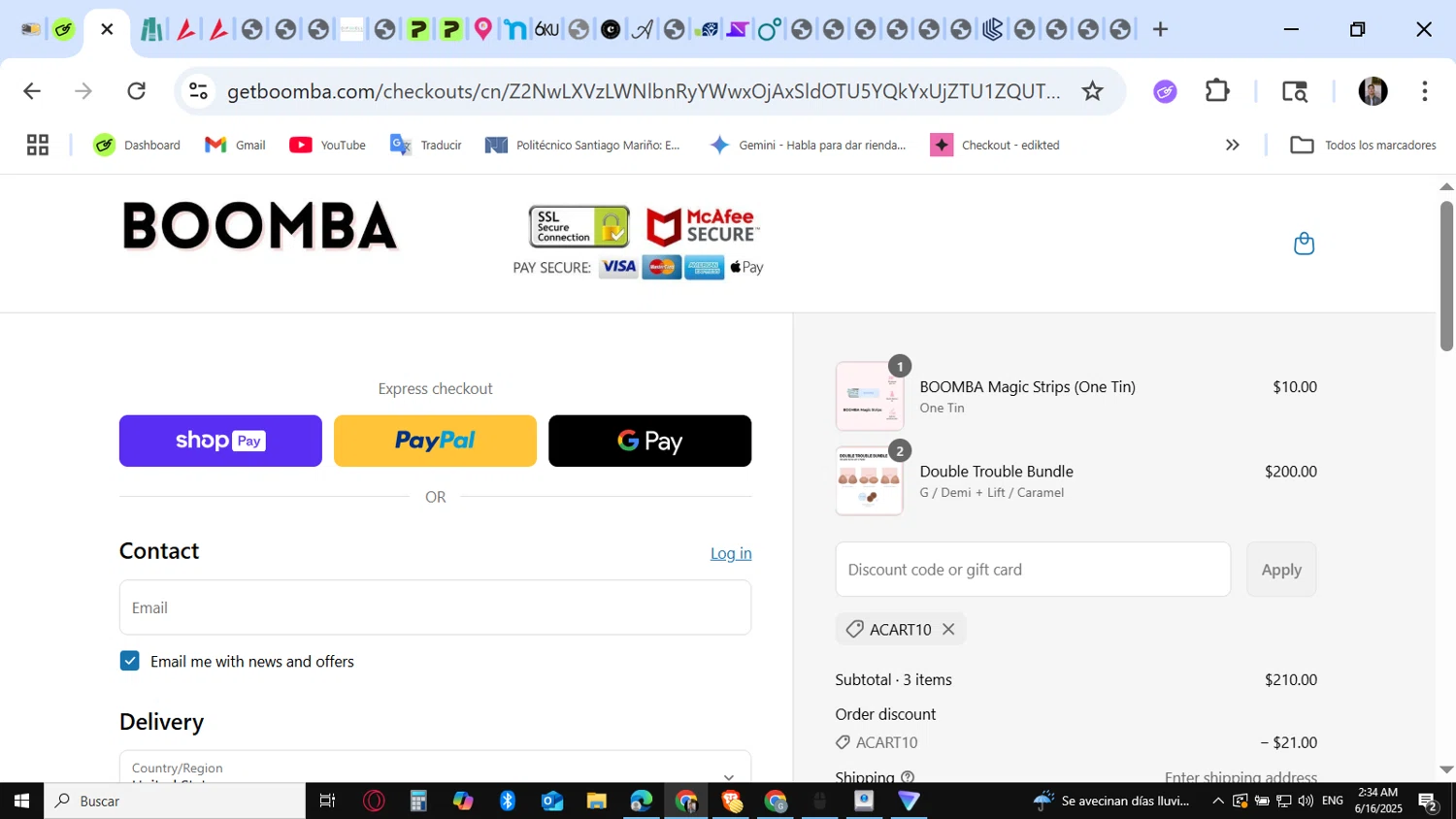 Boomba discount code screenshot showing code ACART10 applied at Boomba checkout page. Uploaded by SimplyCodes community member KataldoMustafack on Jun 16, 2025
