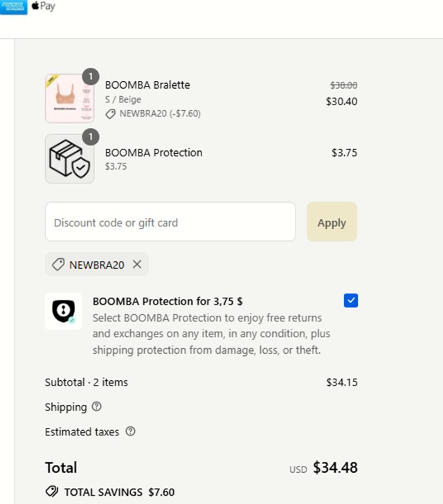 Boomba checkout page showing Boomba discount code box | Screenshot taken by SimplyCodes community member on Aug 27, 2025