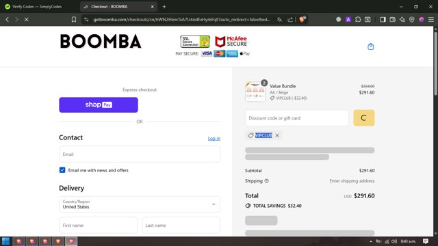 Boomba checkout page showing Boomba discount code box | Screenshot taken by SimplyCodes community member on Aug 27, 2025