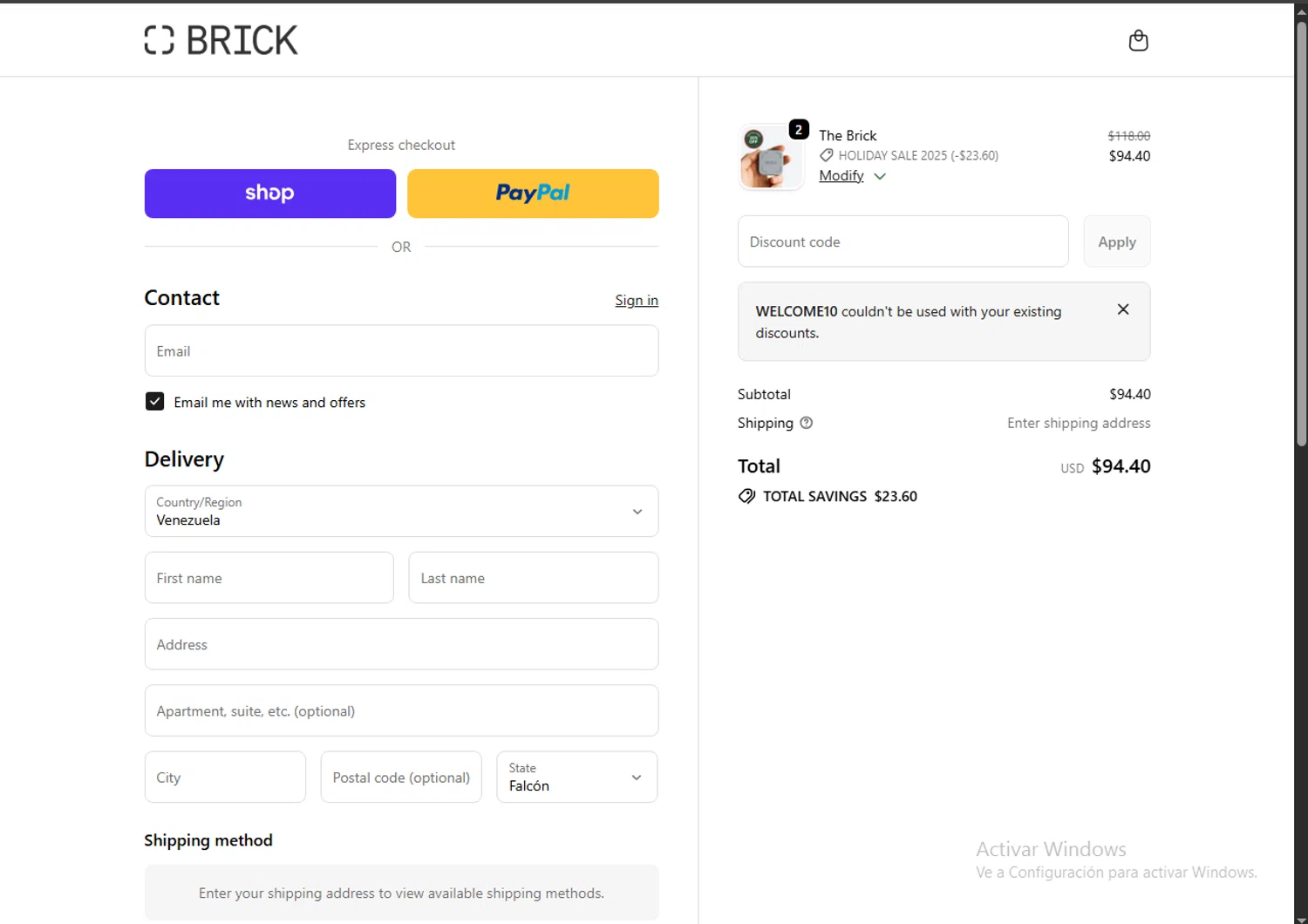 Getbrick.app promo code screenshot showing code WELCOME10 applied at Getbrick.app checkout page. Uploaded by SimplyCodes community member SavingsPioneer4533 on Dec 18, 2025