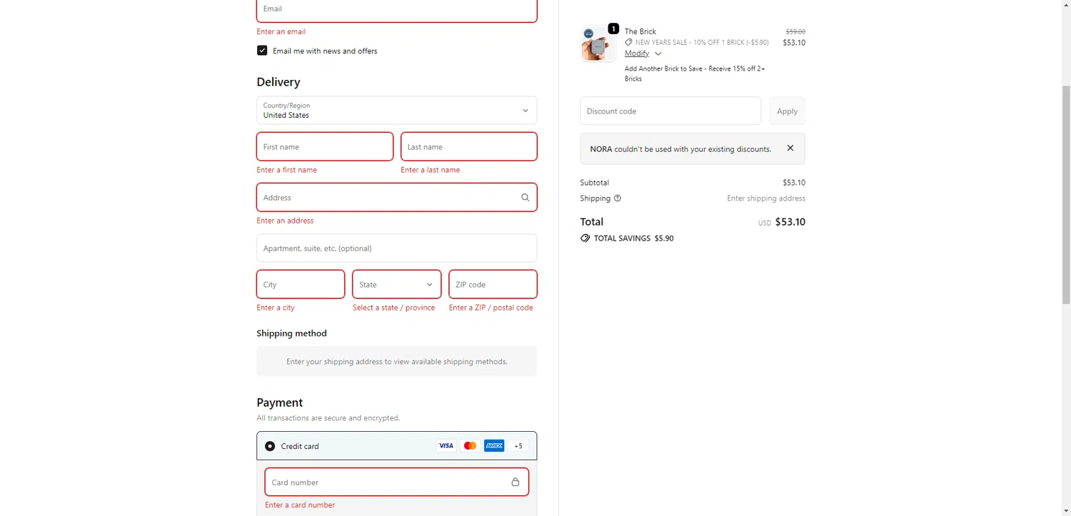 Getbrick.app checkout page showing Getbrick.app promo code box | Screenshot taken by SimplyCodes community member on Dec 27, 2025