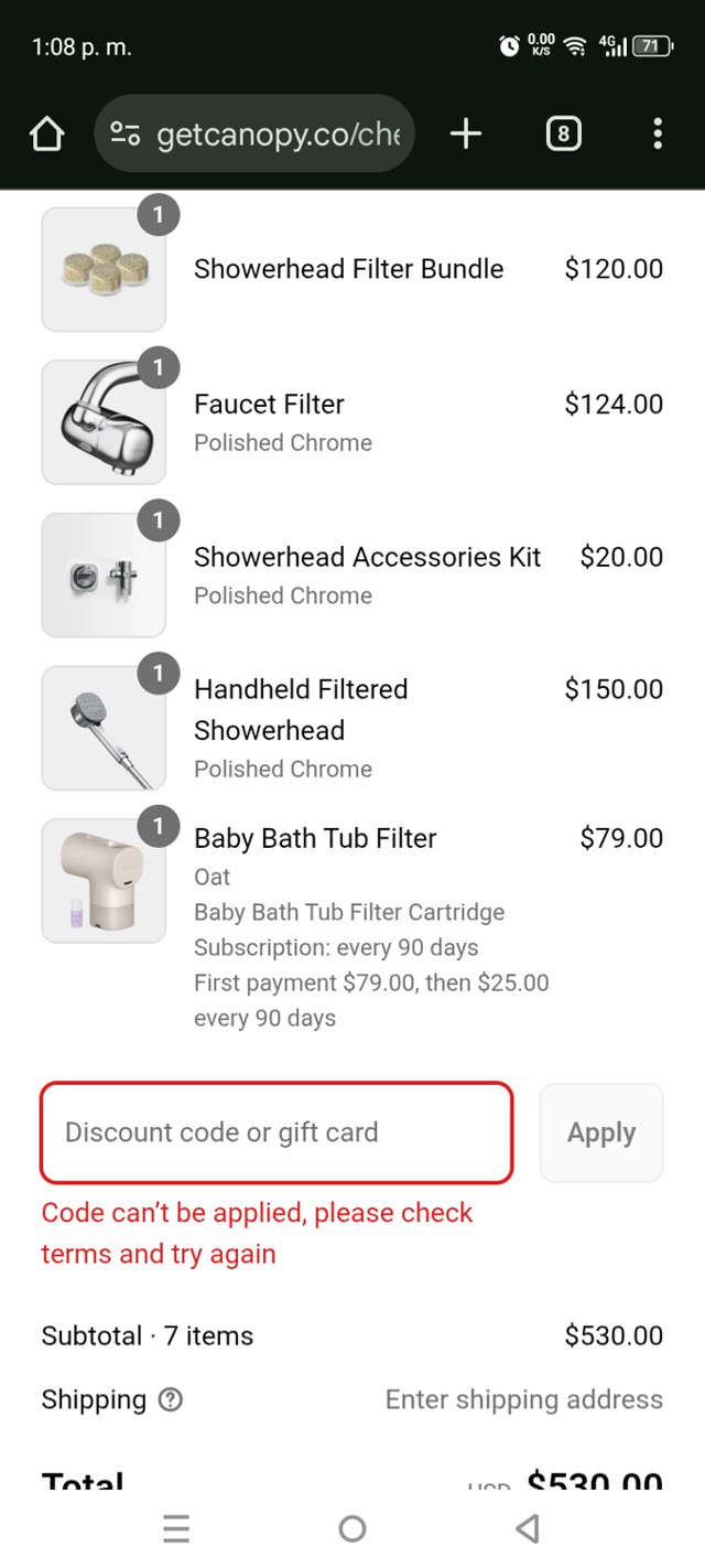 Canopy checkout page showing Canopy promo code box | Screenshot taken by SimplyCodes community member on Sep 5, 2025
