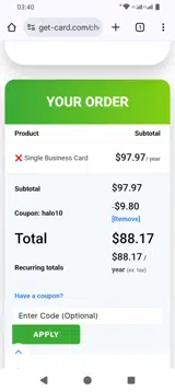 Halo10 coupon verification screenshot