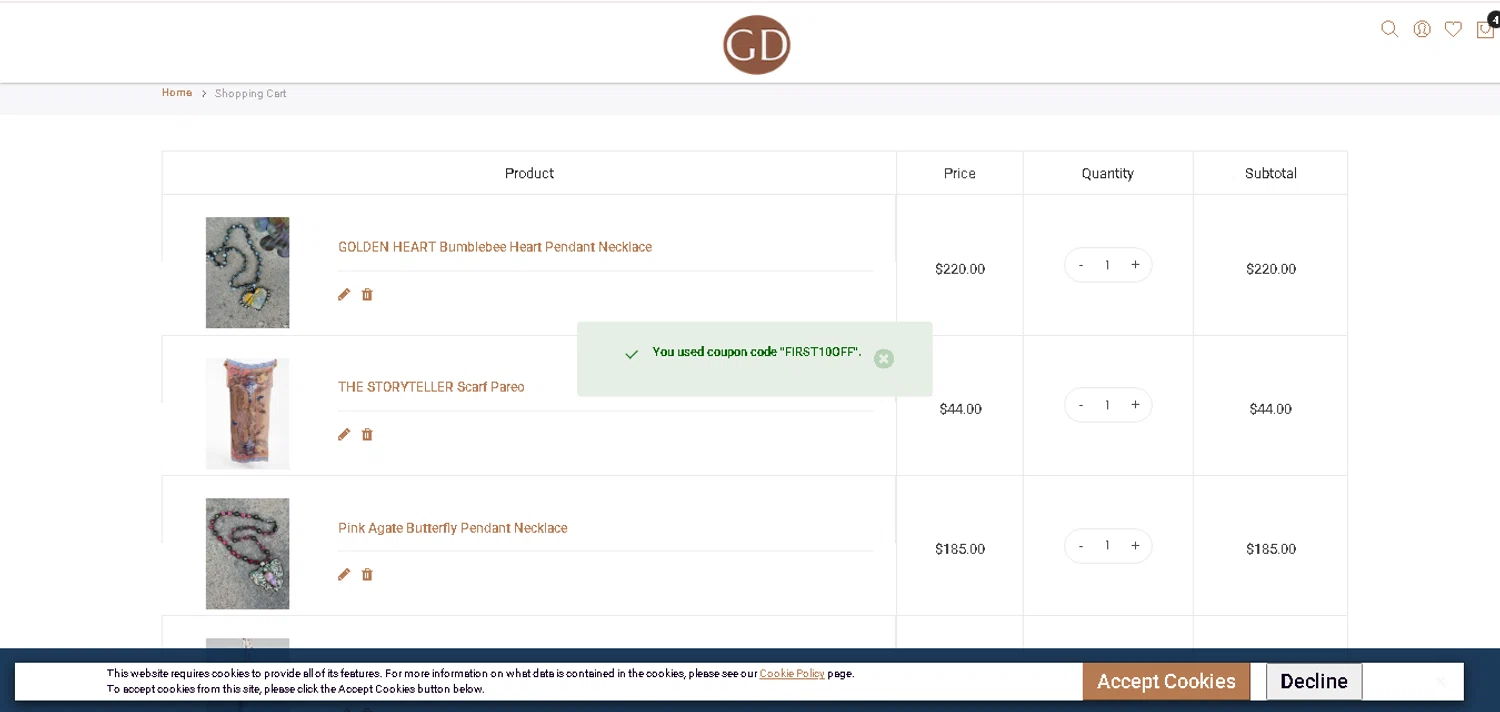 Get Dressed Collective promo code screenshot showing code FIRST10OFF applied at Get Dressed Collective checkout page. Uploaded by SimplyCodes community member MagnificentCurator5441 on Aug 11, 2025