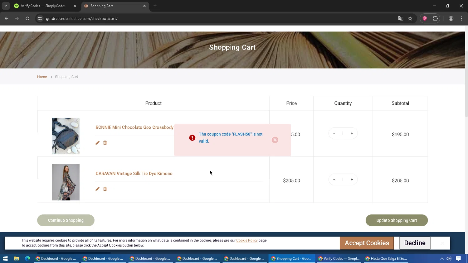 Get Dressed Collective promo code screenshot showing code FLASH50 applied at Get Dressed Collective checkout page. Uploaded by SimplyCodes community member PromoScout8746 on Oct 24, 2025