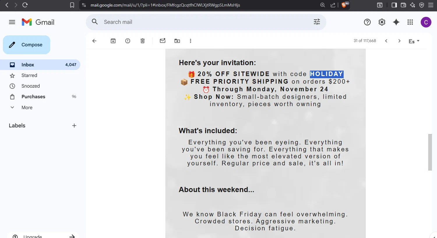 Get Dressed Collective promo code screenshot showing code HOLIDAY applied at Get Dressed Collective checkout page. Uploaded by SimplyCodes community member crischidy25 on Nov 21, 2025