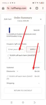 SAVE127 coupon verification screenshot
