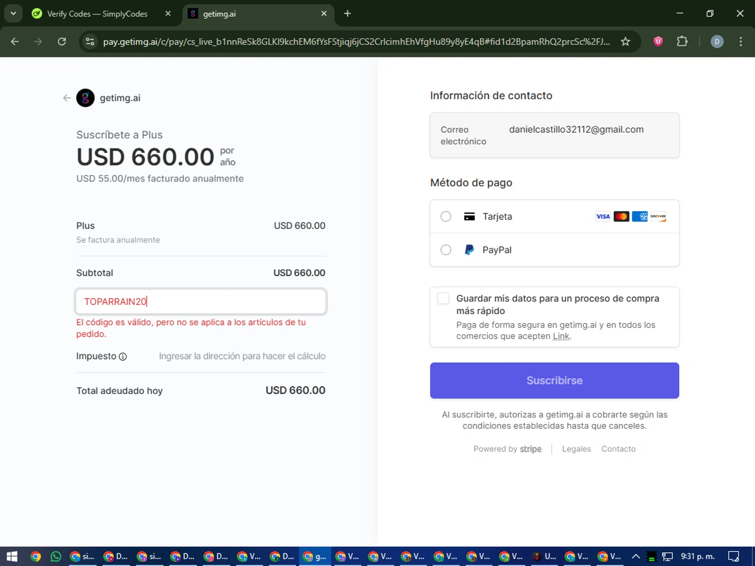 getimg.ai checkout page showing getimg.ai promo code box | Screenshot taken by SimplyCodes community member on Sep 24, 2025
