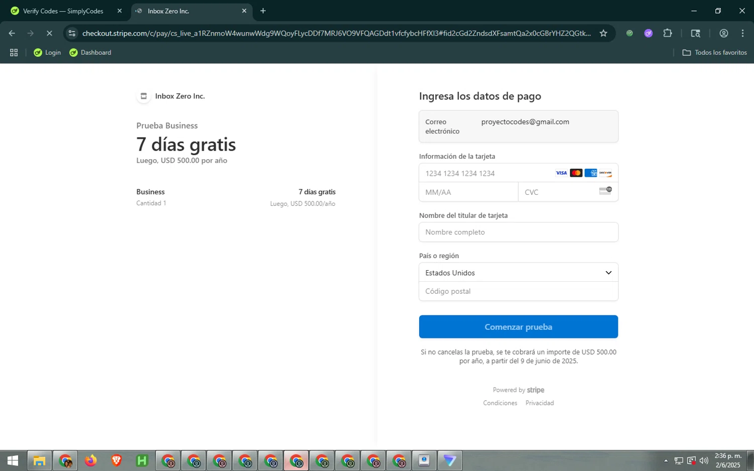 Getinboxzero.com promo code screenshot showing code MARLO5 applied at Getinboxzero.com checkout page. Uploaded by SimplyCodes community member FrugalPhoenix7857 on Jun 2, 2025