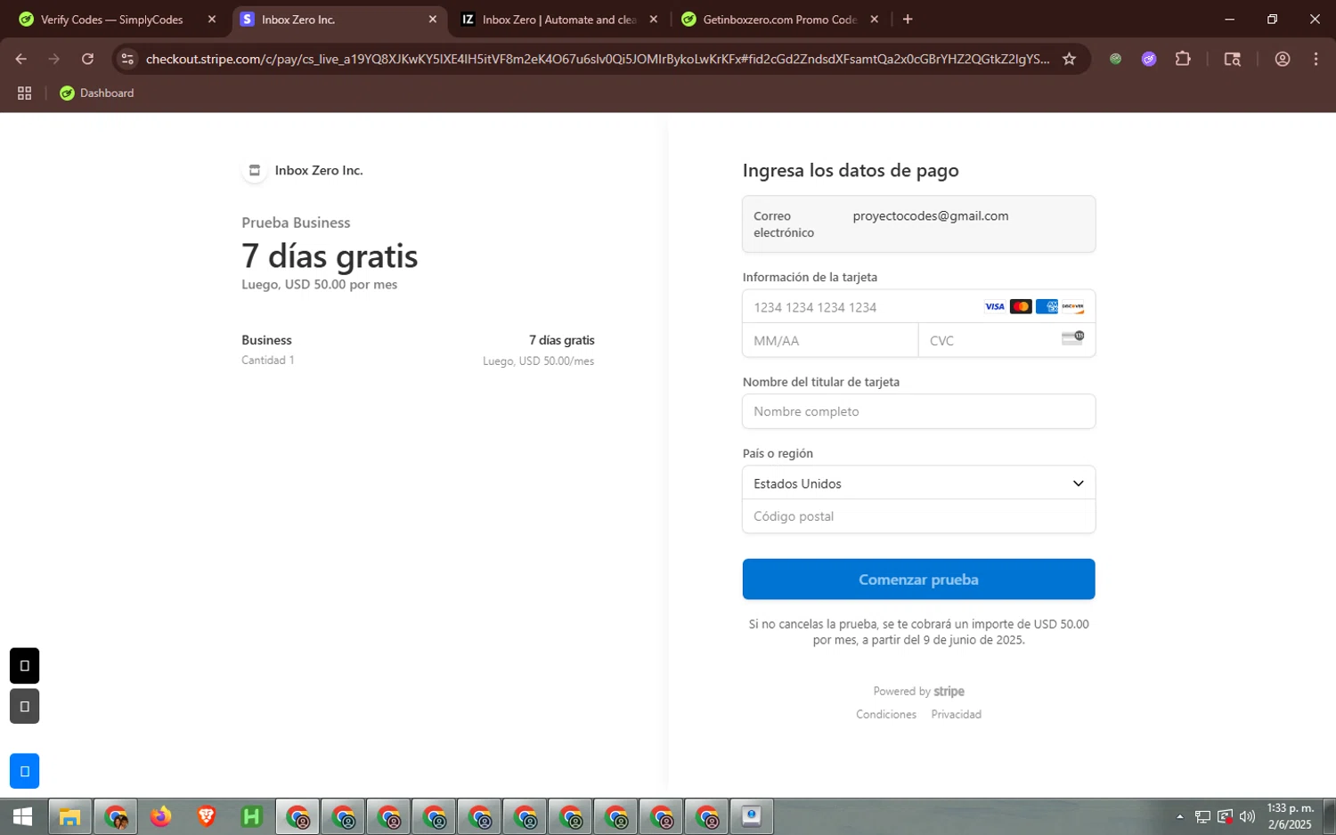 Getinboxzero.com promo code screenshot showing code MARLO5 applied at Getinboxzero.com checkout page. Uploaded by SimplyCodes community member dsf9999 on Jun 2, 2025