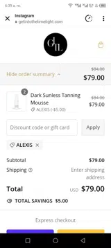 Alexis coupon verification screenshot