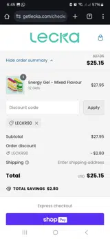 LECKR90 coupon verification screenshot