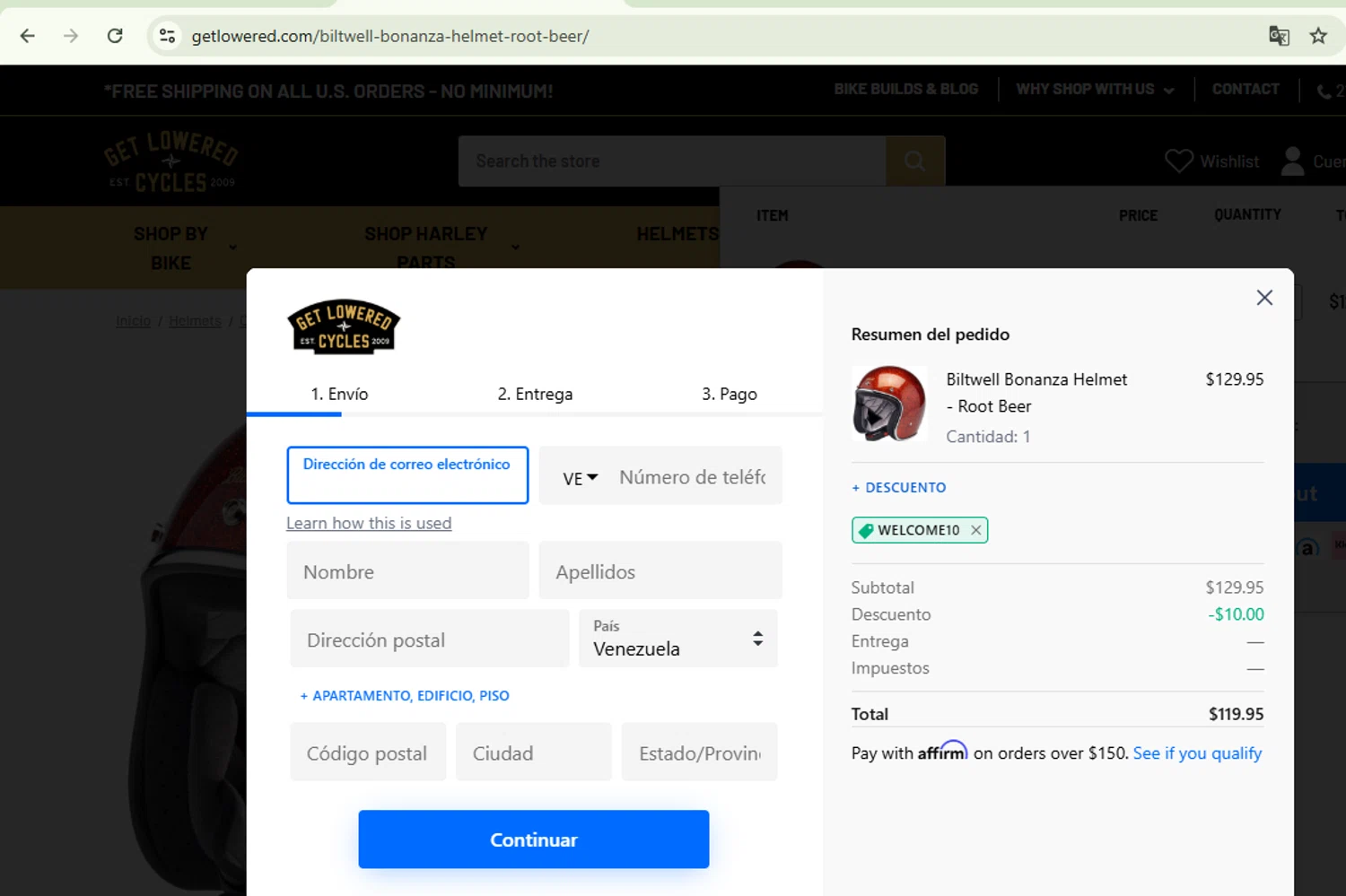 Get Lowered coupon code screenshot showing code WELCOME10 applied at Get Lowered checkout page. Uploaded by SimplyCodes community member EpicKnight6740 on Feb 21, 2025