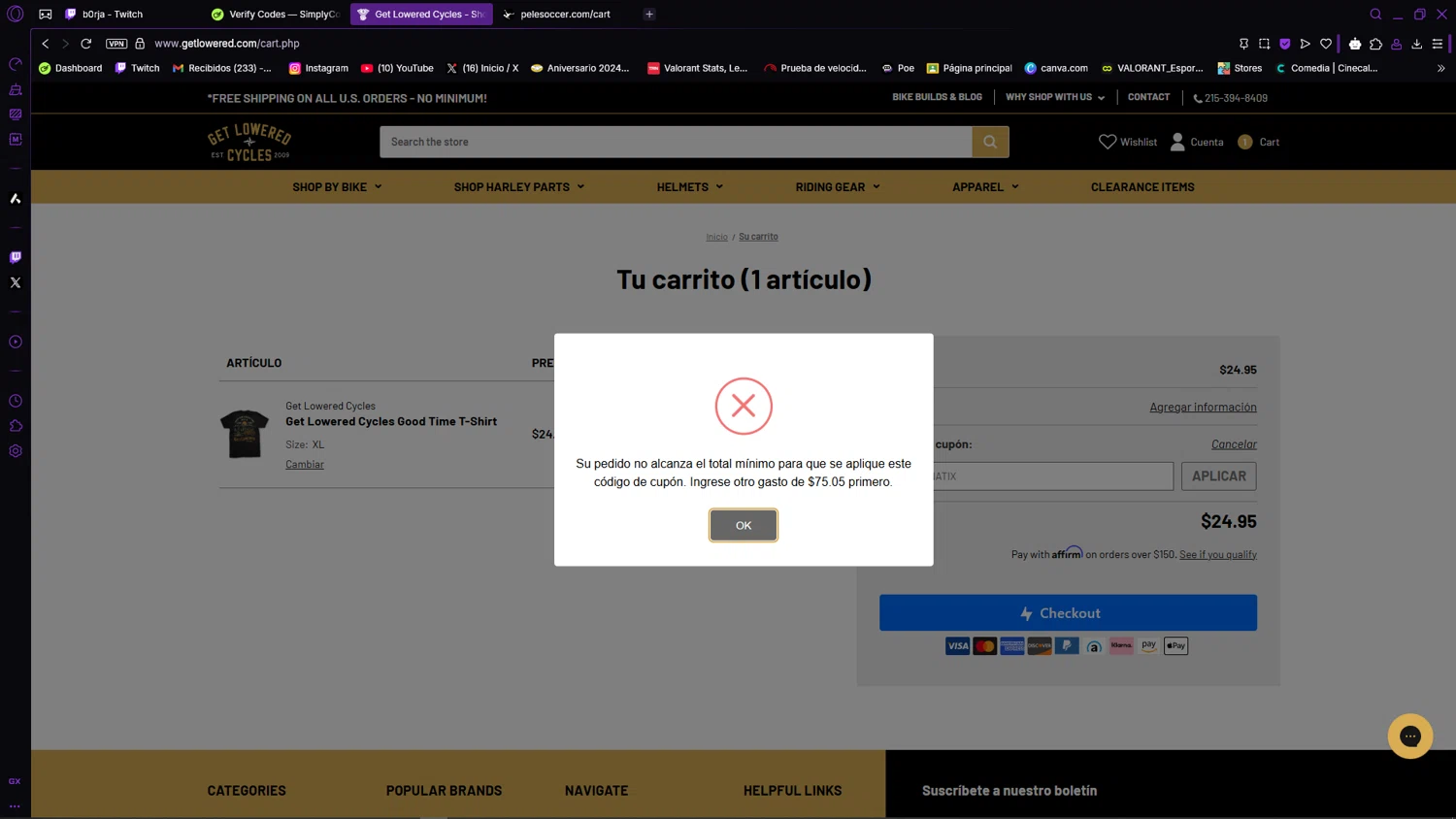 Get Lowered coupon code screenshot showing code CYCLEFANATIX applied at Get Lowered checkout page. Uploaded by SimplyCodes community member MagnificentLynx9362 on May 18, 2025