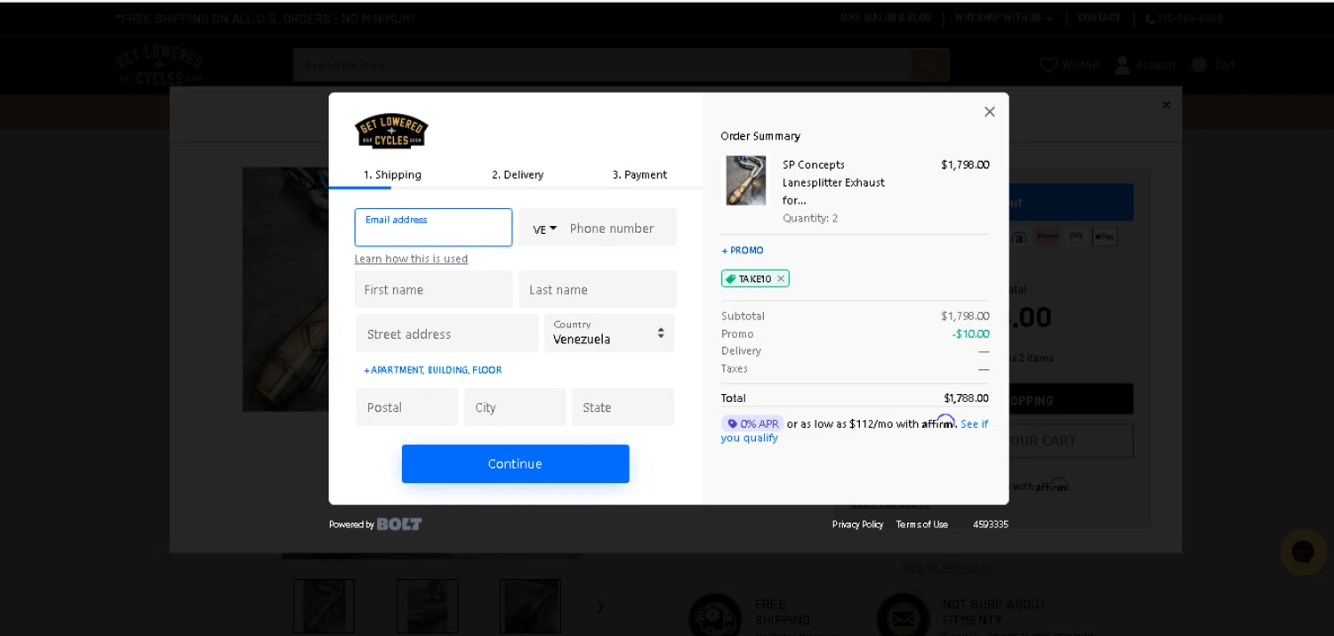 Get Lowered coupon code screenshot showing code TAKE10 applied at Get Lowered checkout page. Uploaded by SimplyCodes community member CashAce9852 on Jul 27, 2025