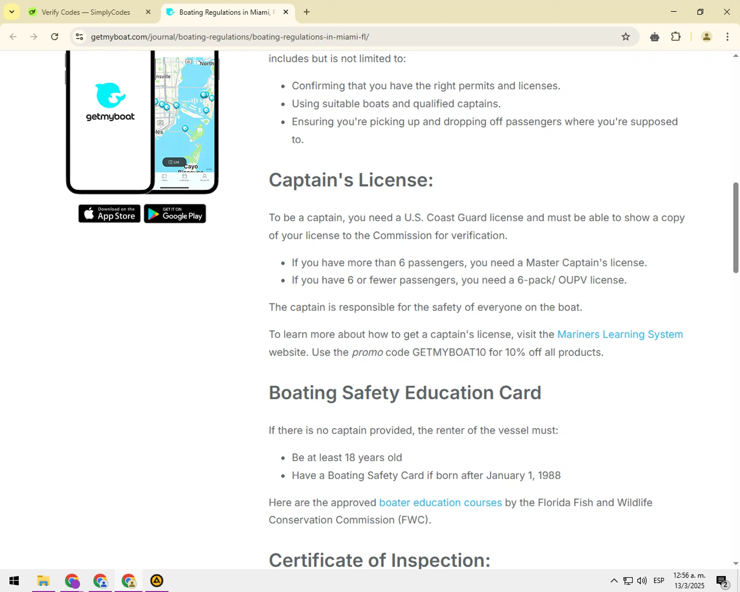 GetMyBoat checkout page showing GetMyBoat promo code box | Screenshot taken by SimplyCodes community member on Mar 13, 2025