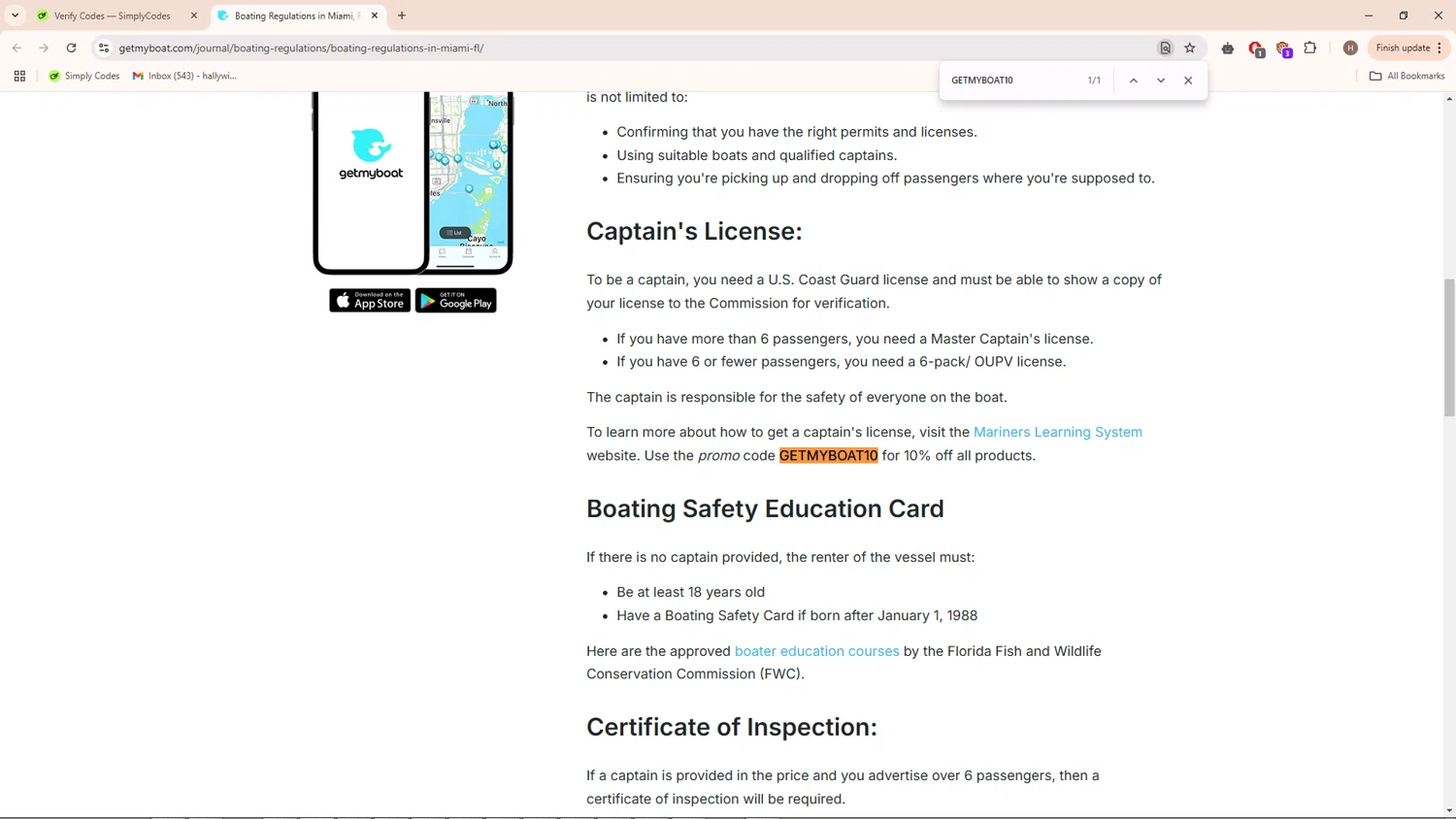 GetMyBoat checkout page showing GetMyBoat promo code box | Screenshot taken by SimplyCodes community member on Mar 31, 2025