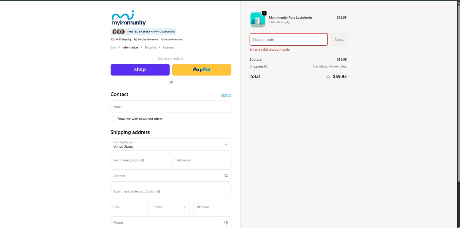 MyImmunity Balance promo code screenshot showing code WHW5XFKG applied at MyImmunity Balance checkout page. Uploaded by SimplyCodes community member MoneyLynx6719 on Dec 21, 2025