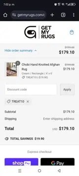 Treat10 coupon verification screenshot