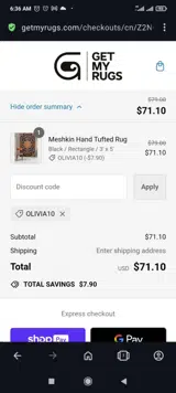 Olivia10 coupon verification screenshot