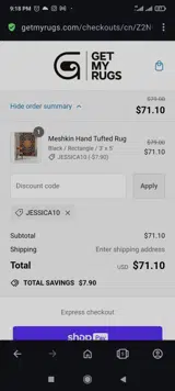 Jessica10 coupon verification screenshot