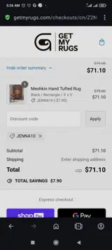 Jenna10 coupon verification screenshot