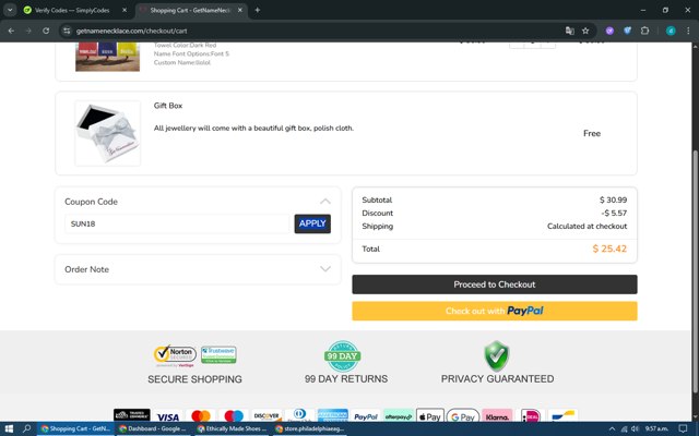 GetNameNecklace checkout page showing GetNameNecklace coupon code box | Screenshot taken by SimplyCodes community member on Sep 4, 2025