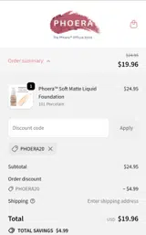 PHOERA20 coupon verification screenshot