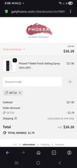 Get10 coupon verification screenshot