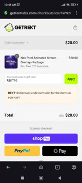 REKT10 coupon verification screenshot