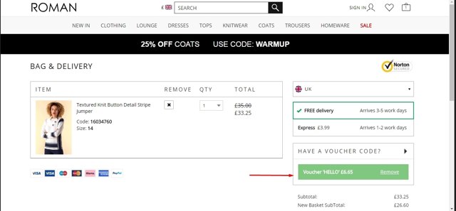 Roman checkout page showing Roman promo code box | Screenshot taken by SimplyCodes community member on Jan 6, 2021