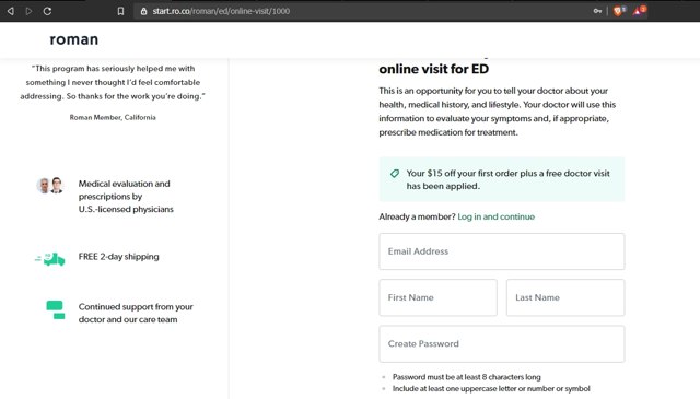 Roman checkout page showing Roman promo code box | Screenshot taken by SimplyCodes community member on Sep 15, 2020
