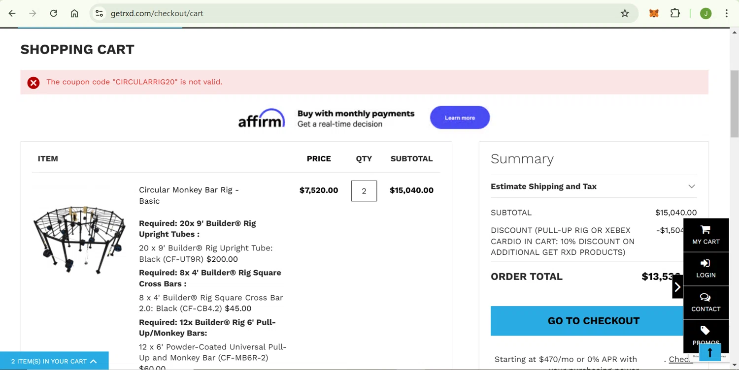 Get Rxd discount code screenshot showing code CIRCULARRIG20 applied at Get Rxd checkout page. Uploaded by SimplyCodes community member ShrewdChaser7973 on Jan 26, 2025