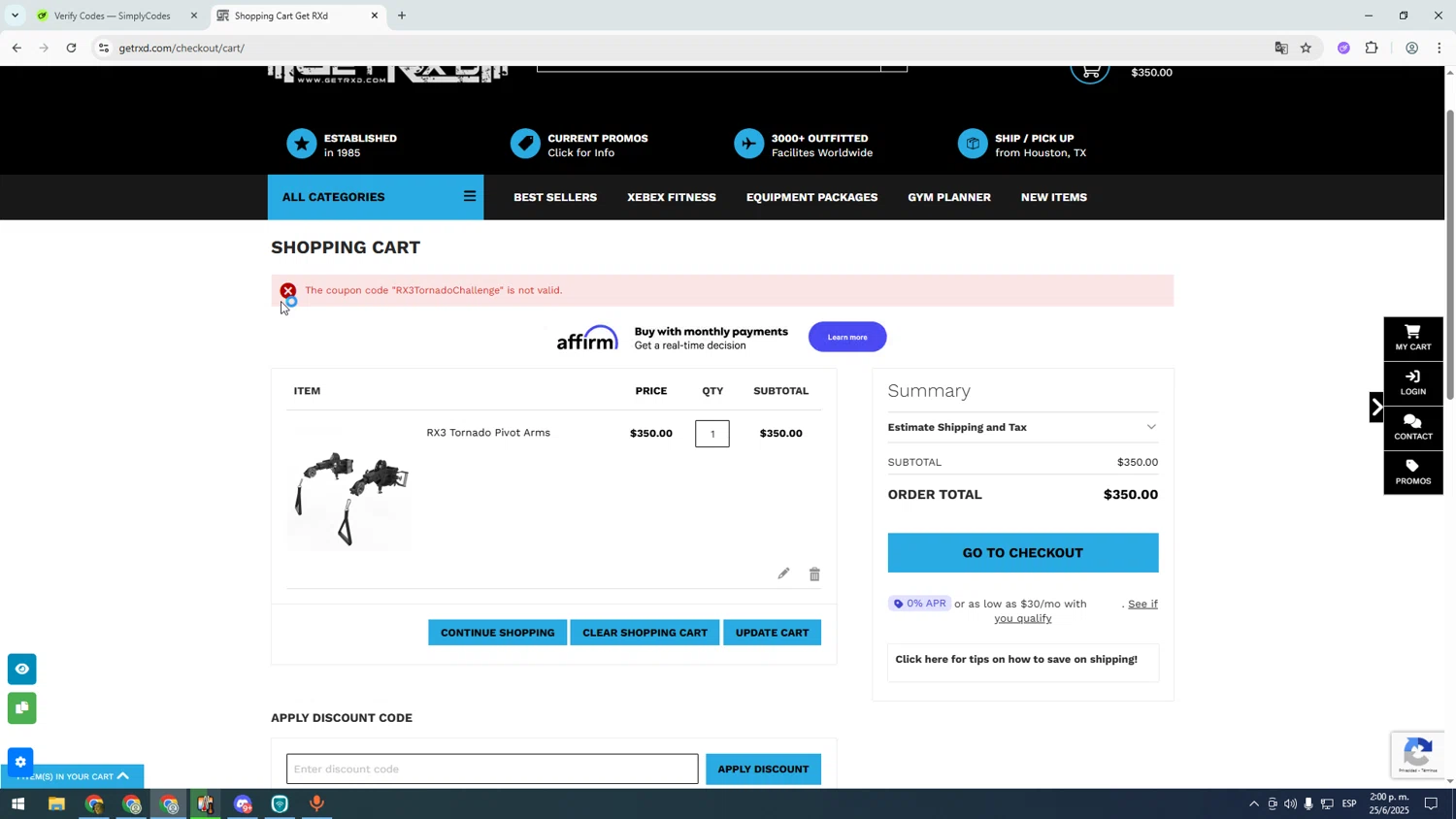 Get Rxd discount code screenshot showing code RX3TornadoChallenge applied at Get Rxd checkout page. Uploaded by SimplyCodes community member asdasdasd on Jun 25, 2025