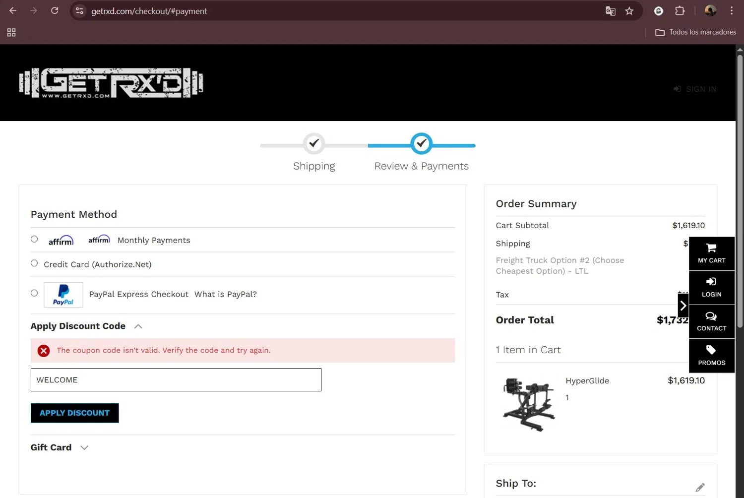 Get Rxd discount code screenshot showing code WELCOME applied at Get Rxd checkout page. Uploaded by SimplyCodes community member Milaya on Nov 23, 2025