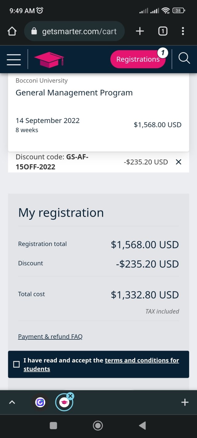 GetSmarter checkout page showing GetSmarter promo code box | Screenshot taken by SimplyCodes community member on Jul 11, 2022