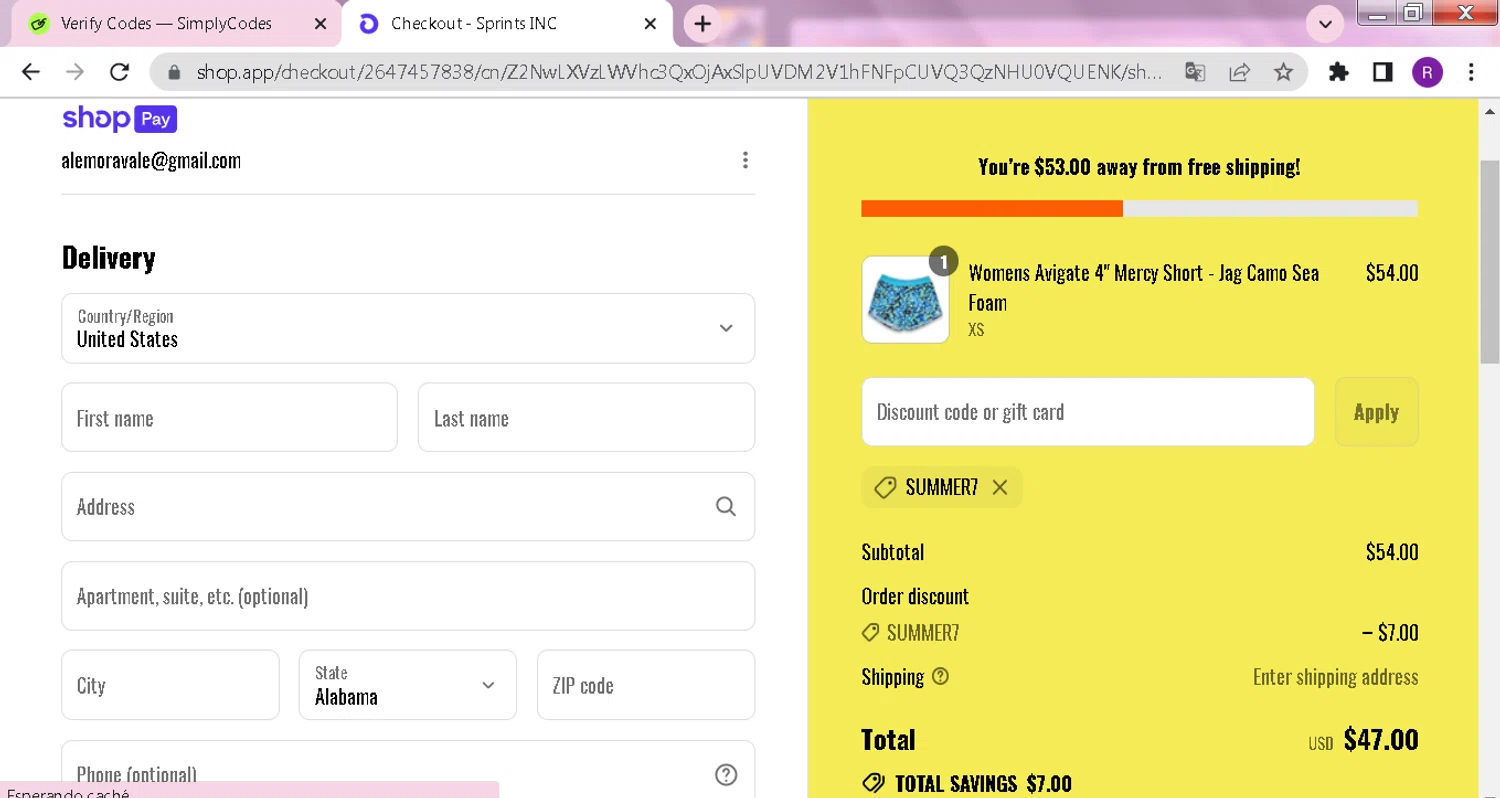 GetSprints discount code screenshot showing code Summer7 applied at GetSprints checkout page. Uploaded by SimplyCodes community member DealFox7738 on Jul 10, 2025