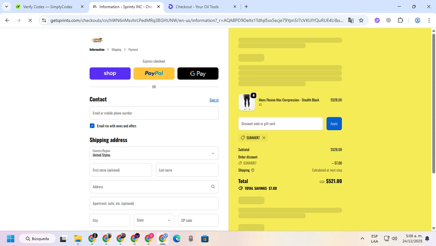 GetSprints discount code screenshot showing code Summer7 applied at GetSprints checkout page. Uploaded by SimplyCodes community member greulis on Dec 24, 2025