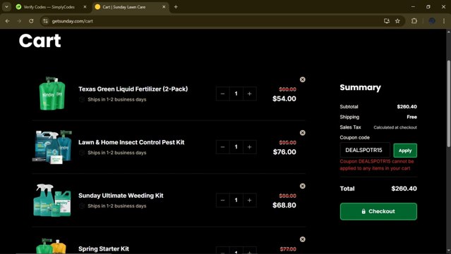 Sunday checkout page showing Sunday discount code box | Screenshot taken by SimplyCodes community member on Apr 23, 2025