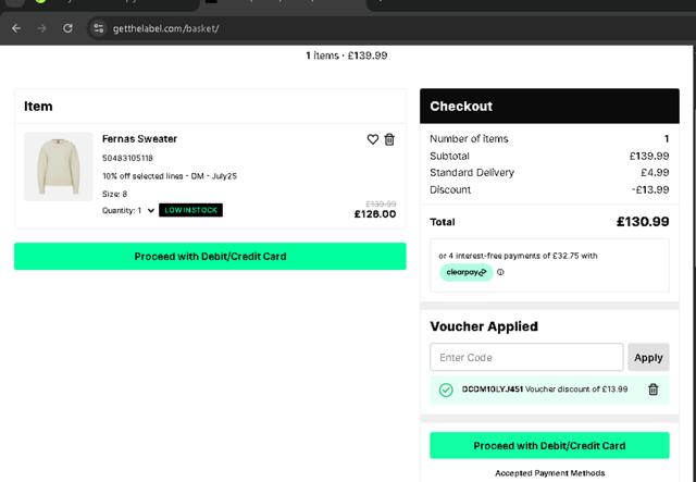 Get The Label checkout page showing Get The Label discount code box | Screenshot taken by SimplyCodes community member on Jul 23, 2025