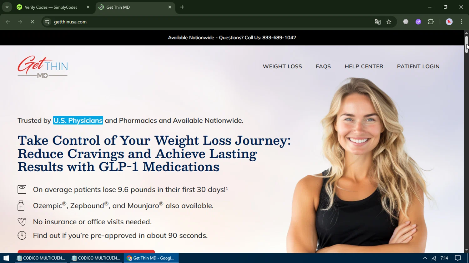 Get Thin USA discount code screenshot showing code MAMA applied at Get Thin USA checkout page. Uploaded by SimplyCodes community member TreasureCurator3039 on Sep 24, 2025