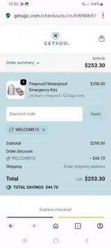 WELCOME15 coupon verification screenshot