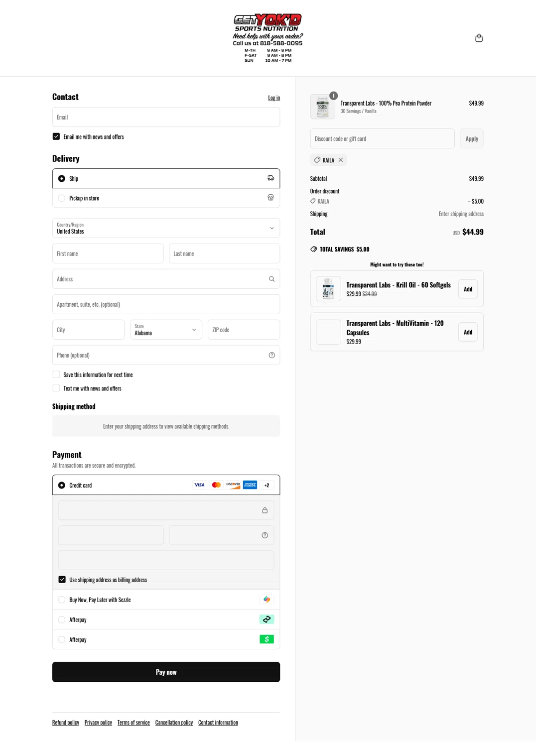 Get Yok'd Nutrition promo code screenshot showing code KAILA applied at Get Yok'd Nutrition checkout page. Uploaded by SimplyCodes community member WladimirV on Jun 17, 2025